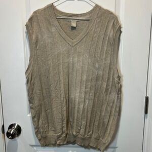 FIELDGEAR‎ Mens Tan V Neck Cable Knit Sweater Vest Size L